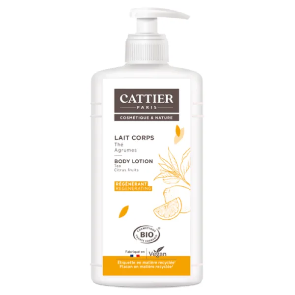Cattier Lait corps régénérant parfum thé agrumes bio flacon pompe 500 ml