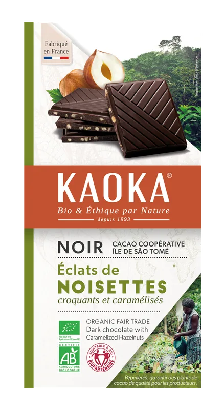 Kaoka Tablette de Chocolat Noir 66% aux Eclat Noisettes Caramelises 100 g