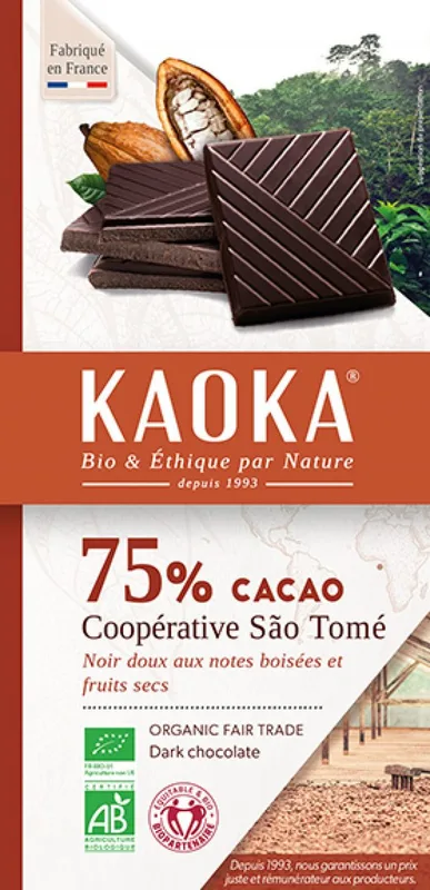 Kaoka Tablette de Chocolat Noir 75% Sao Tome 100 g