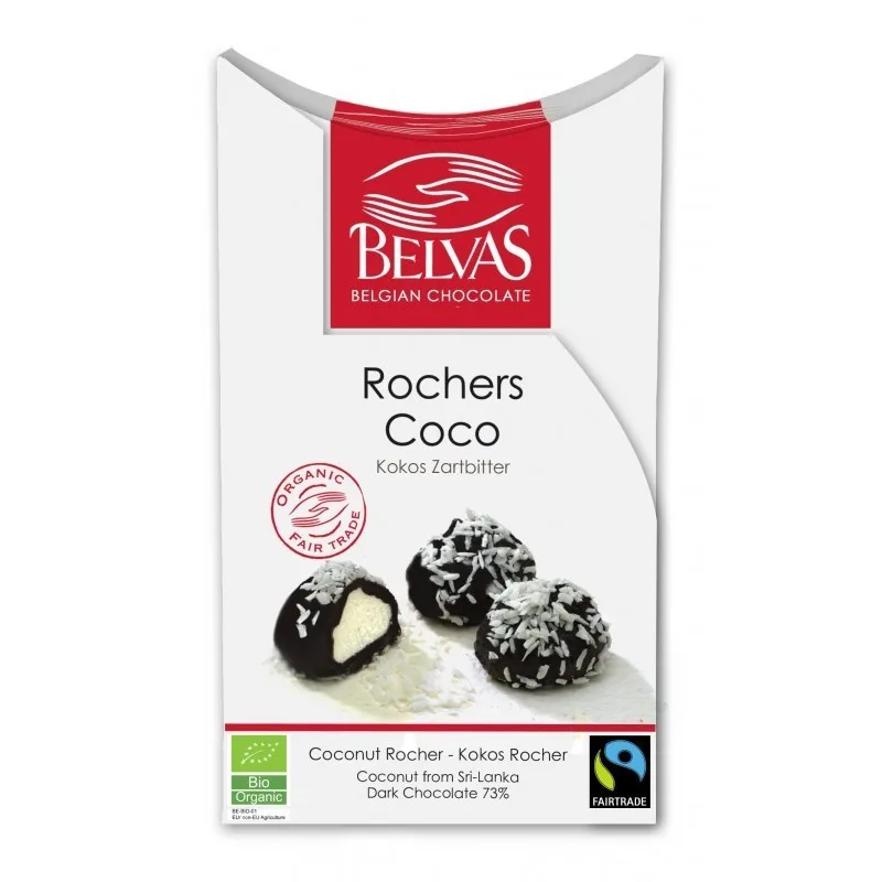 Belvas Etui Chocolat Coco Rochers sans Sucre Ajoute avec Stevia 100 g