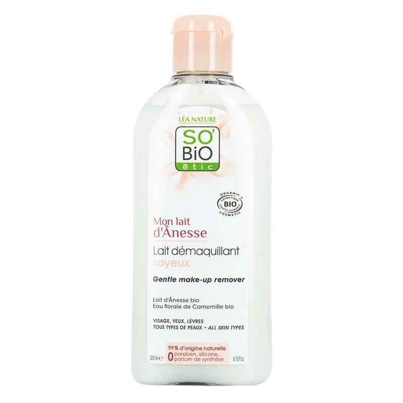 SO'BiO Lait Démaquillant Soyeux 200 ml au lait d'anesse