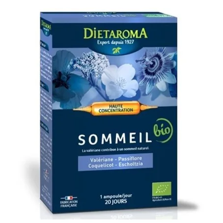 Dietaroma Sommeil BIO (Valériane, Passiflore, Coquilicot, Escholtzia) 20 Ampoules