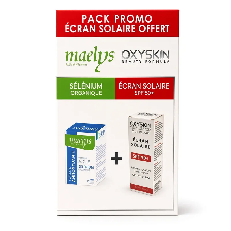 Maelys Sélénium Organigue Ace Antioxydante 60 gélules + oxyskin ecran offert
