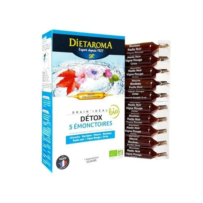 Dietaroma Drain Ideal Detox 5 Emonctoires BIO 20 Ampoules