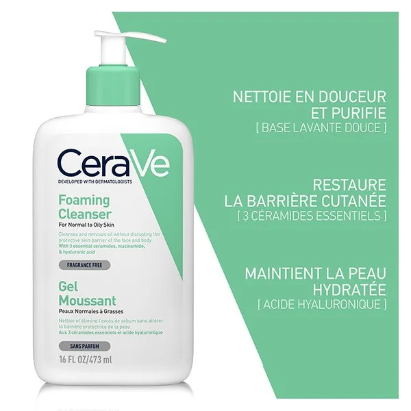 CeraVe Gel Moussant Peaux Normales à Grasses 473 ml