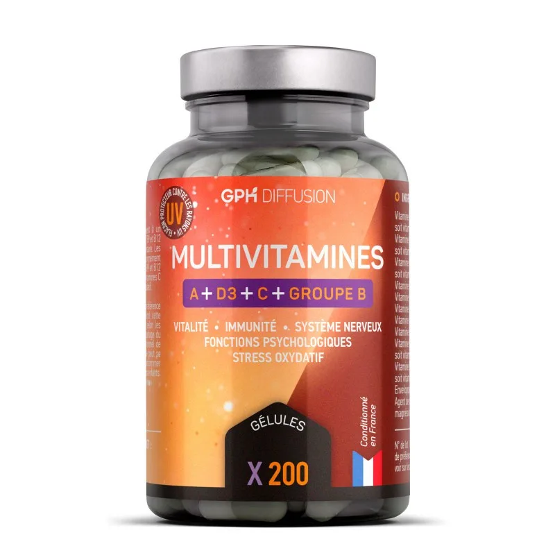 Gph Diffusion multivitamines a + d3 + c + groupe b - 200 gélules