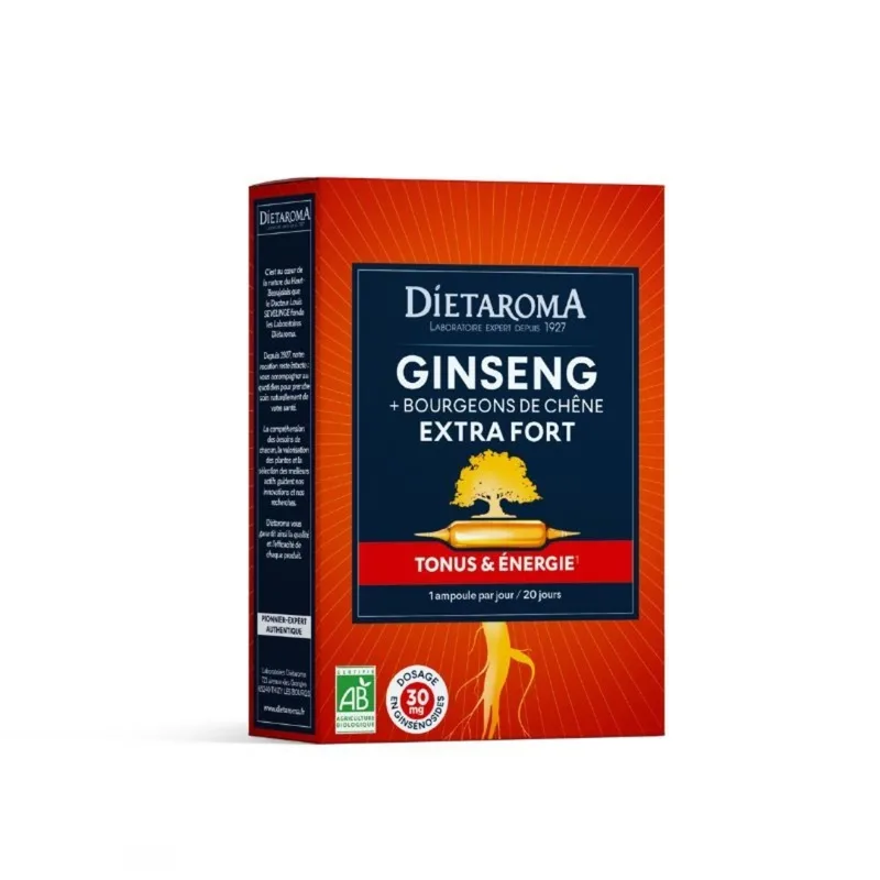 Dietaroma Ginseng Extra Fort BIO - Tonus et Vitalité 20 Ampoules