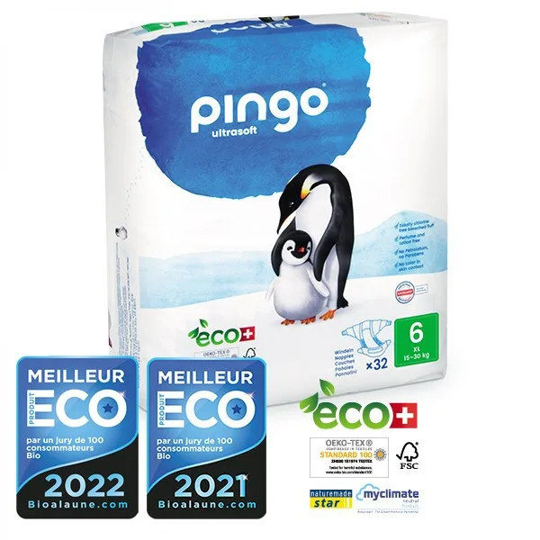 Pingo Couches Écologiques Jetables XL Taille 6 (15-30 kg) 32 Couches