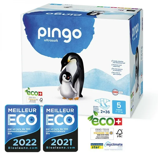 Pingo Couches Écologiques Jetables Junior Jumbo Taille 5 (11-25 kg) 2X36 Couches