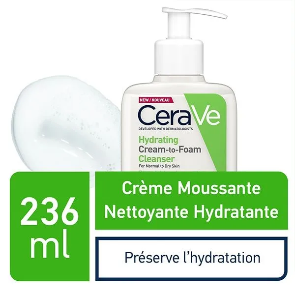 CeraVe Creme Moussante Nettoyante Hydratante Peaux Seches 236 ml