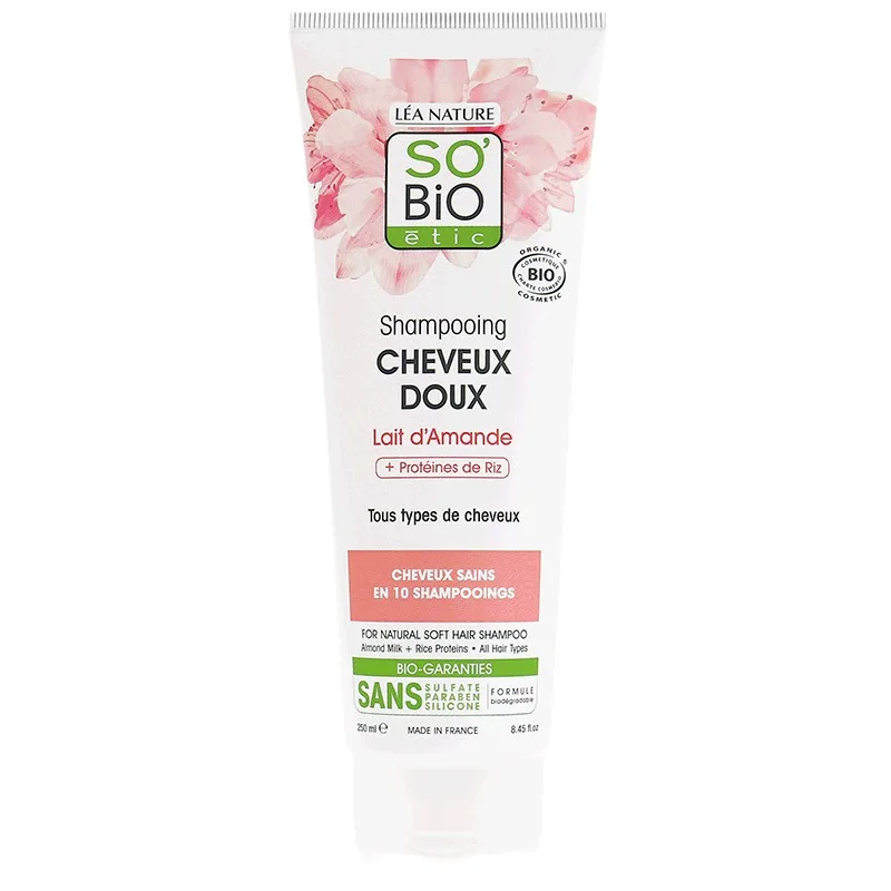 SO'BiO Shampooing Doux Lait D' Amande et Protéines de Riz - Cheveux Doux 250 ml