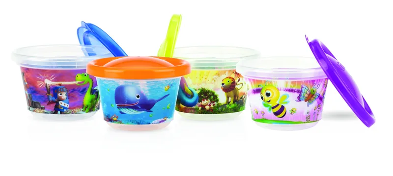 Nûby Lot de 4 bols Pic-Nique petit modèle 118 ml avec couvercle +3 mois - ID94044