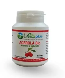 Vertu Plus Acerola BIO Vitamine C Naturelle 500 mg 60 gélules