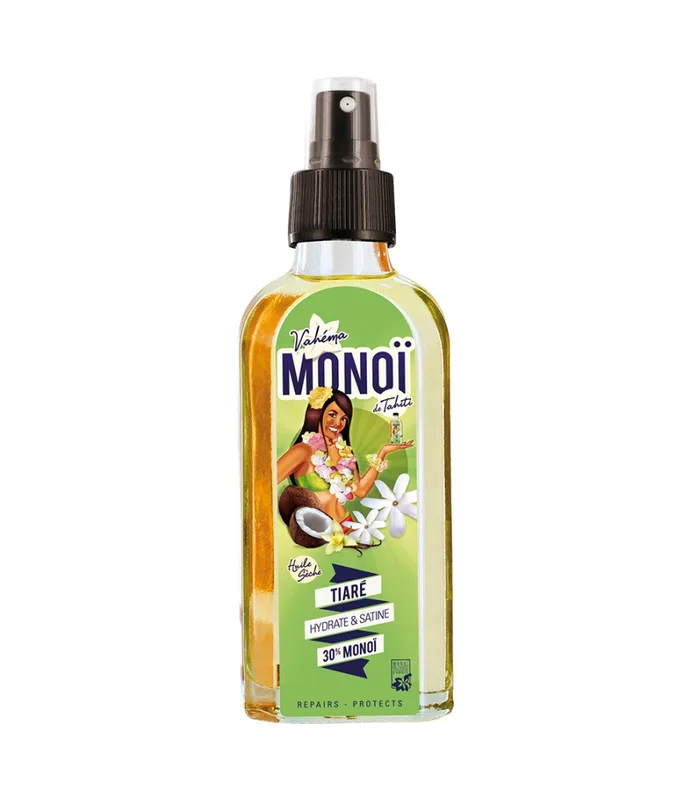 Monoi de Tahiti Huile Sèche Tiaré Hydrate et Satine 30% 100 ml