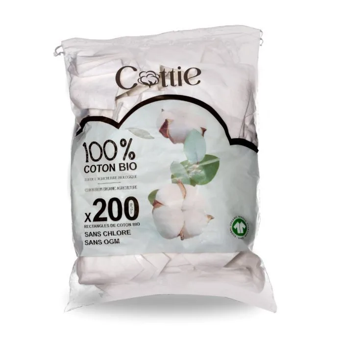 Cottie 200 Rectangles de Coton Pads 100% BIO