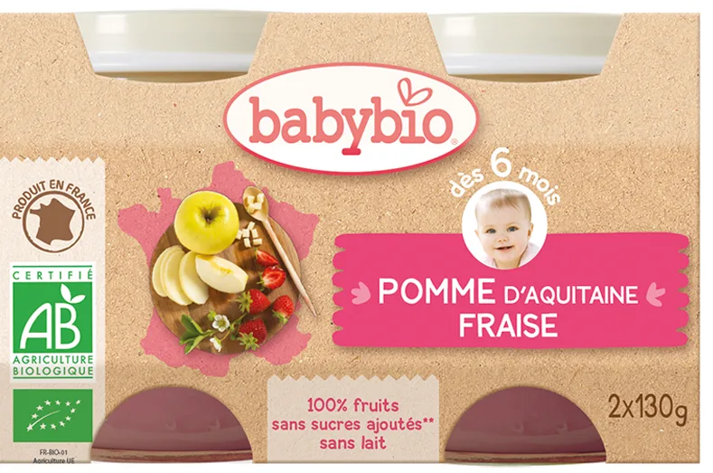 Babybio Pomme d’Aquitaine & Fraise 2X130 g