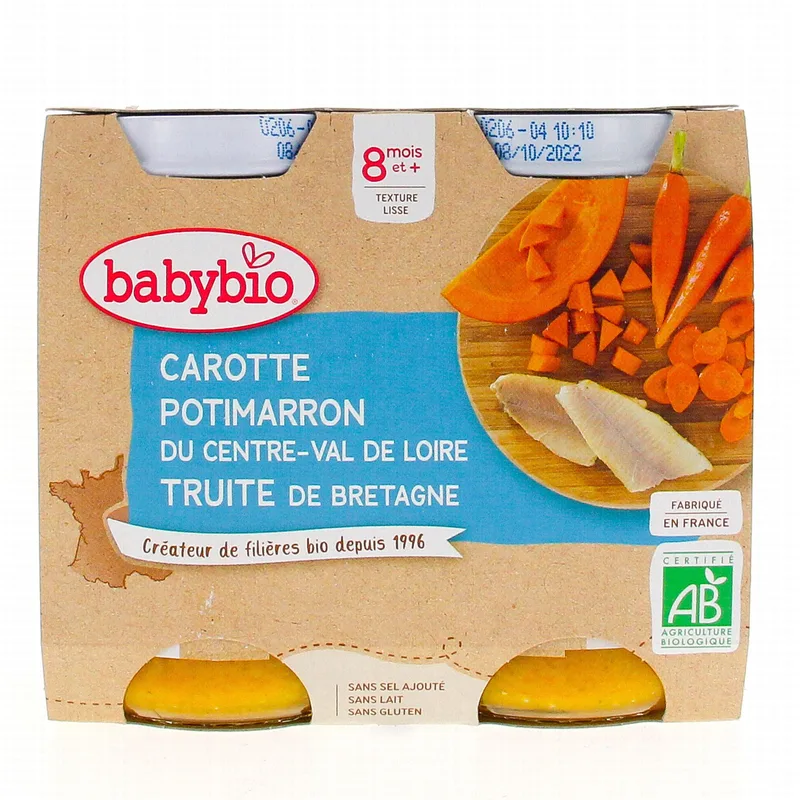 Babybio Carotte Potimarron Truite 2x200 g 8m+