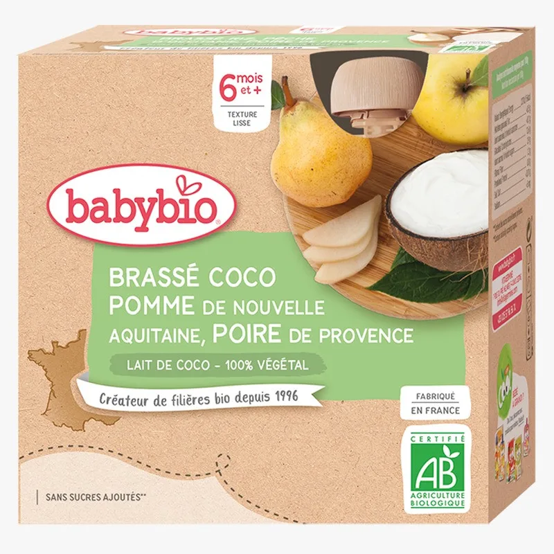 Babybio Gourde Brasse Coco Pomme Poire 4x85 g