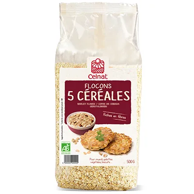 Celnat Flocons 5 Cereales 500 g (Blé, orge, avoine, seigle et riz)