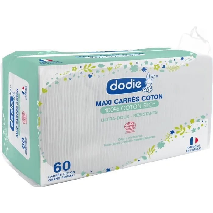 Dodie Maxi Carrés Coton 3EN1 Siege Visage Mains 100% Coton X60U