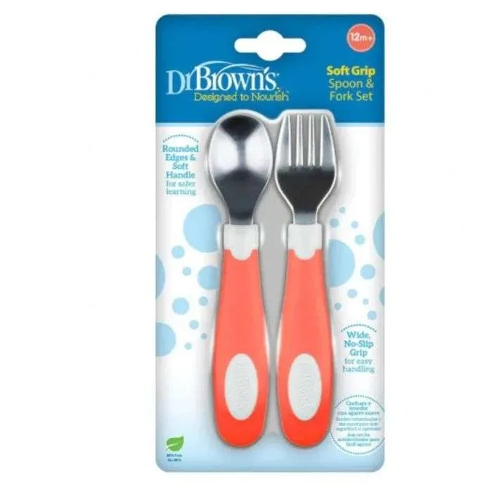 Dr Brown’s Ensemble Cuillere et Fourchette A Prise Souple 12 Mois +