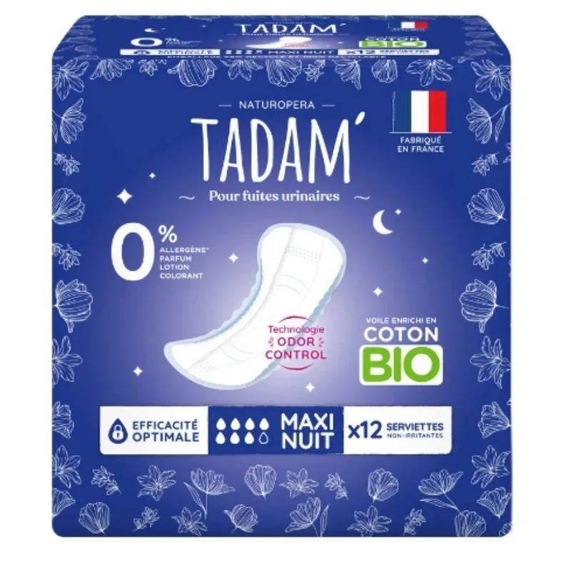 Tadam'' Serviettes Ecologiques Fuites Urinaires Nuit 12U