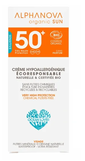 Alphanova Crème solaire certifiée bio hypoallergénique visage SPF 50+ sensitive