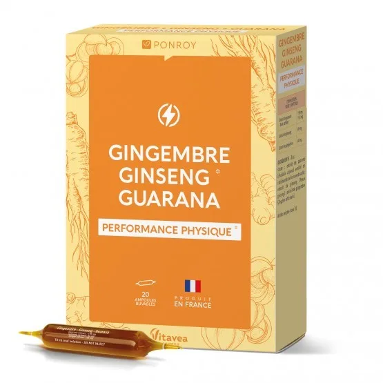 Yves Ponroy Performances Physiques Gingembre Ginseng Guarana 20 Ampoules
