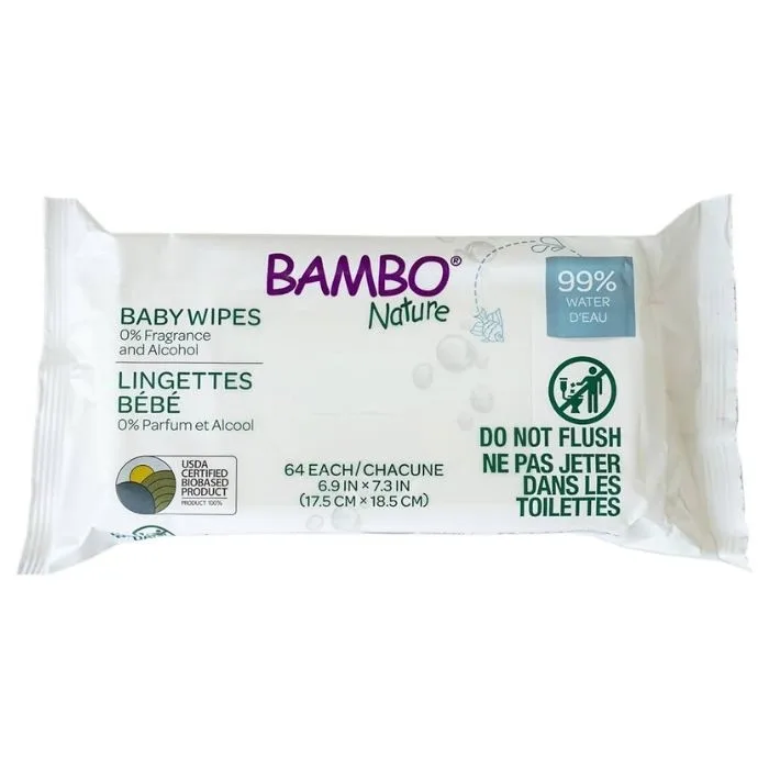 Bambo Nature Lingettes à l'eau sans parfum x64