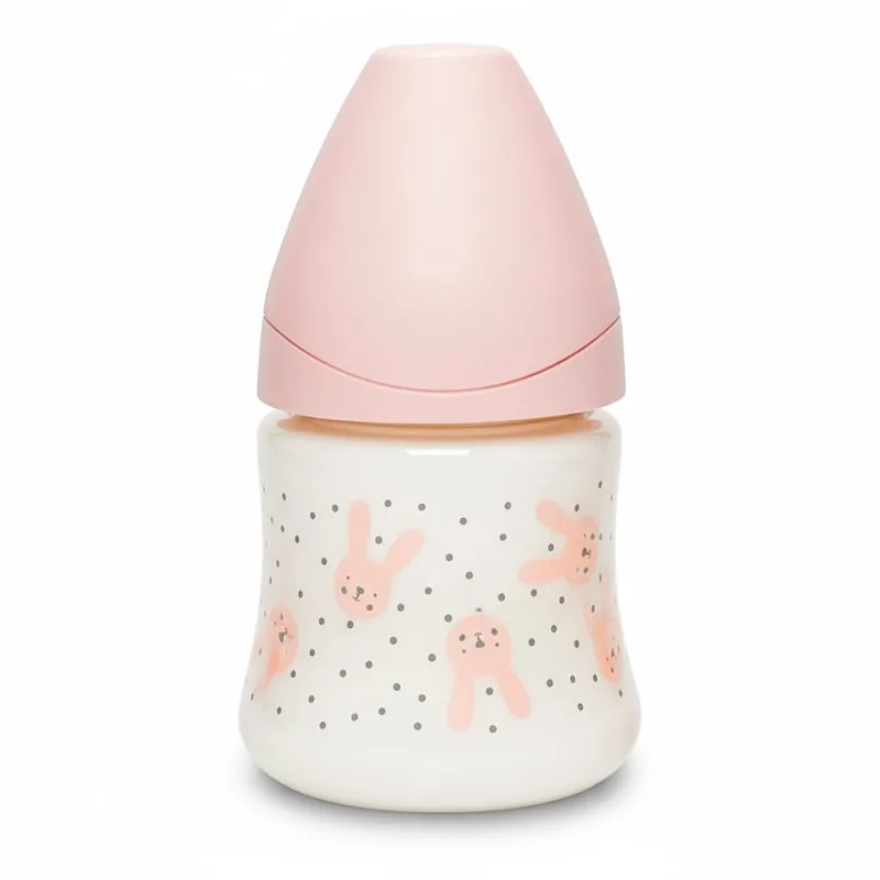 Suavinex Biberon Rabbit avec Tetine Debit Ronde Lent +0m Pink