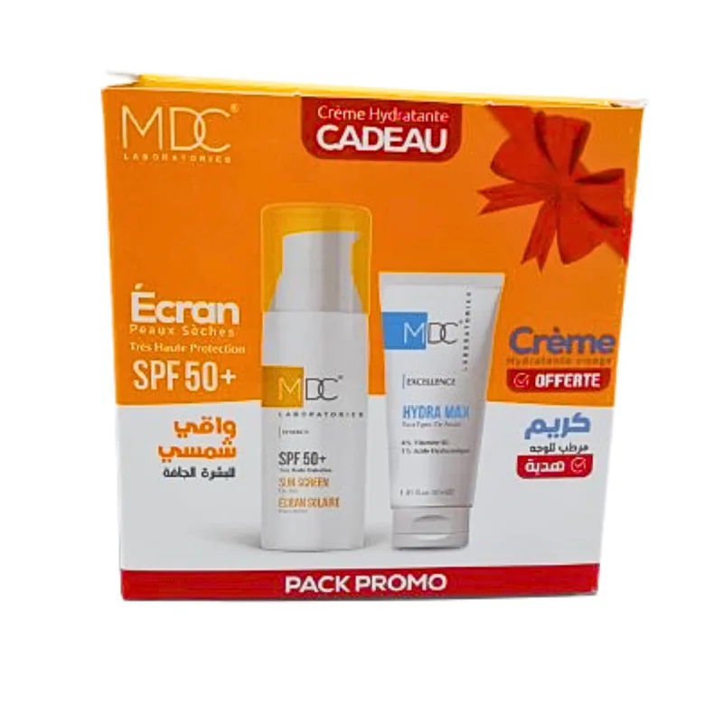 MDC Pack Synergy Ecran Solaire SPF 50+ Peaux Seches 50 ml + Creme Hydratante Hydra Max 30 ml Offerte